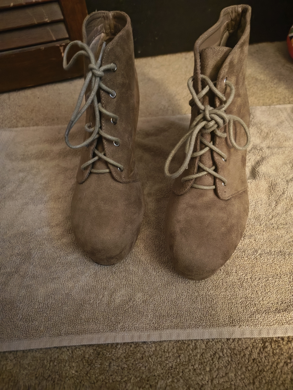 Forever 21 Taupe Suede Lace-Up Ankle Boots